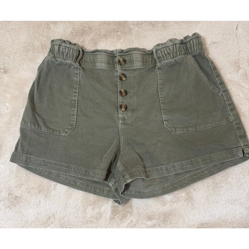 American Eagle Mom Shorts Olive Green Cotton Blend Size 16 Paper Bag Waist